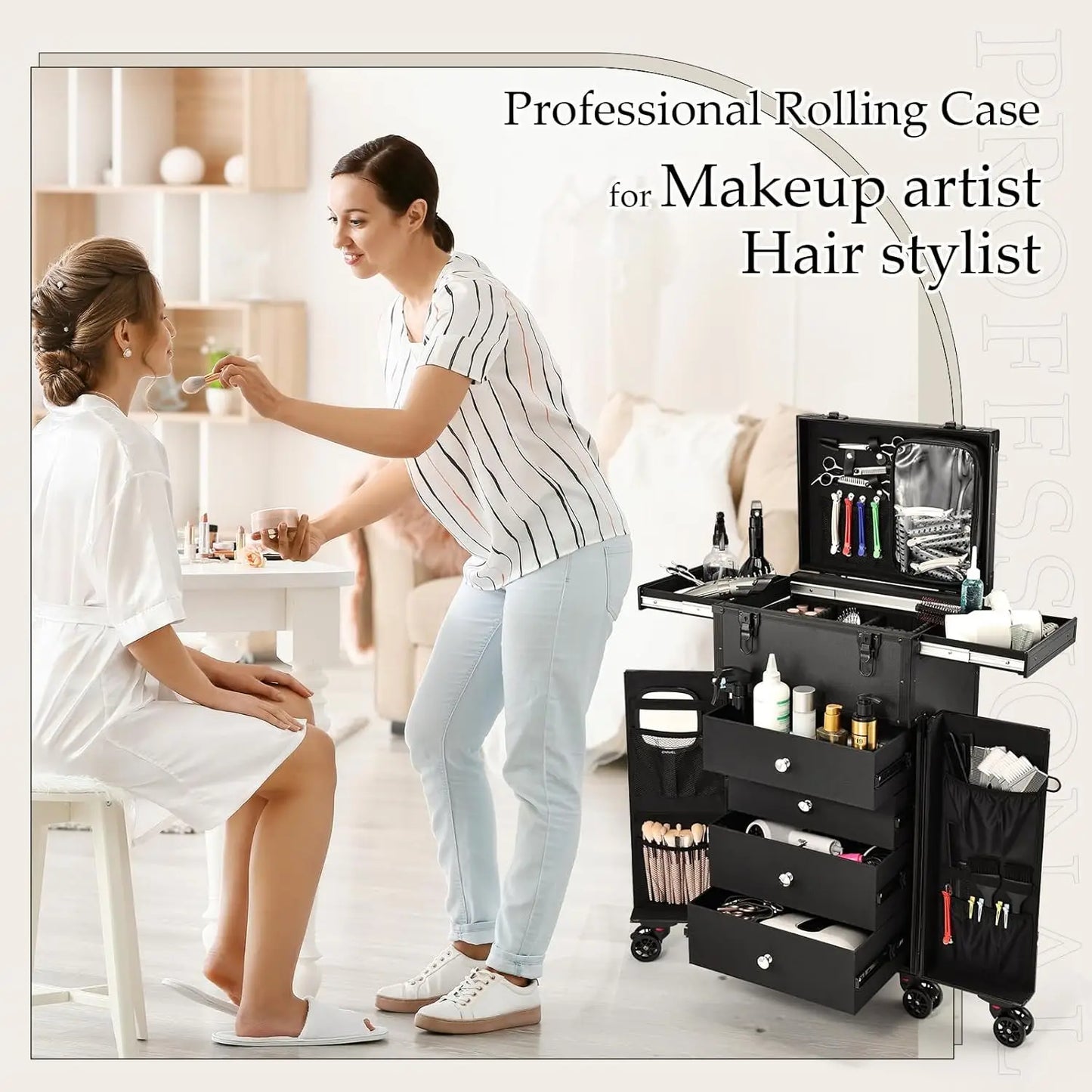 Rolling Makeup Trolley Case | 4-Drawer Professional Salon Organizer