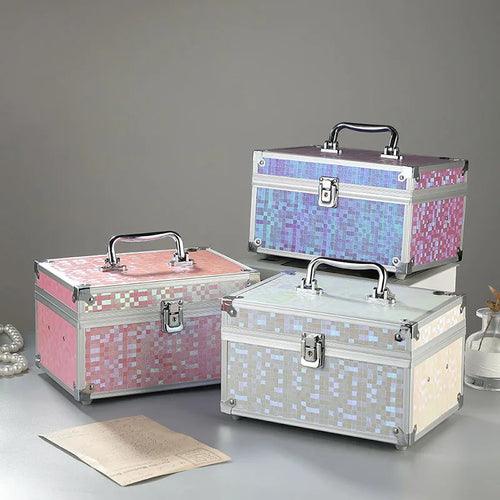 LED Makeup Case with Mirror - Portable Alloy Travel Storage Box