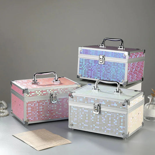 LED Makeup Case with Mirror - Portable Alloy Travel Storage Box
