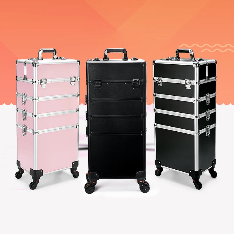 4-in-1 Rolling Makeup Train Case Aluminum Professional Artist Box