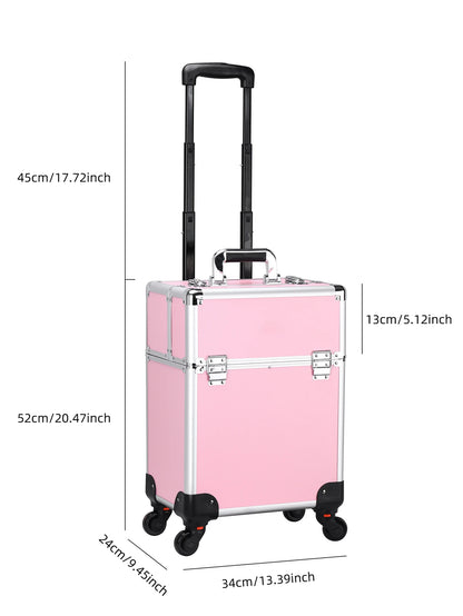 Rolling Makeup Train Case - Aluminum Professional Cosmetic Trolley