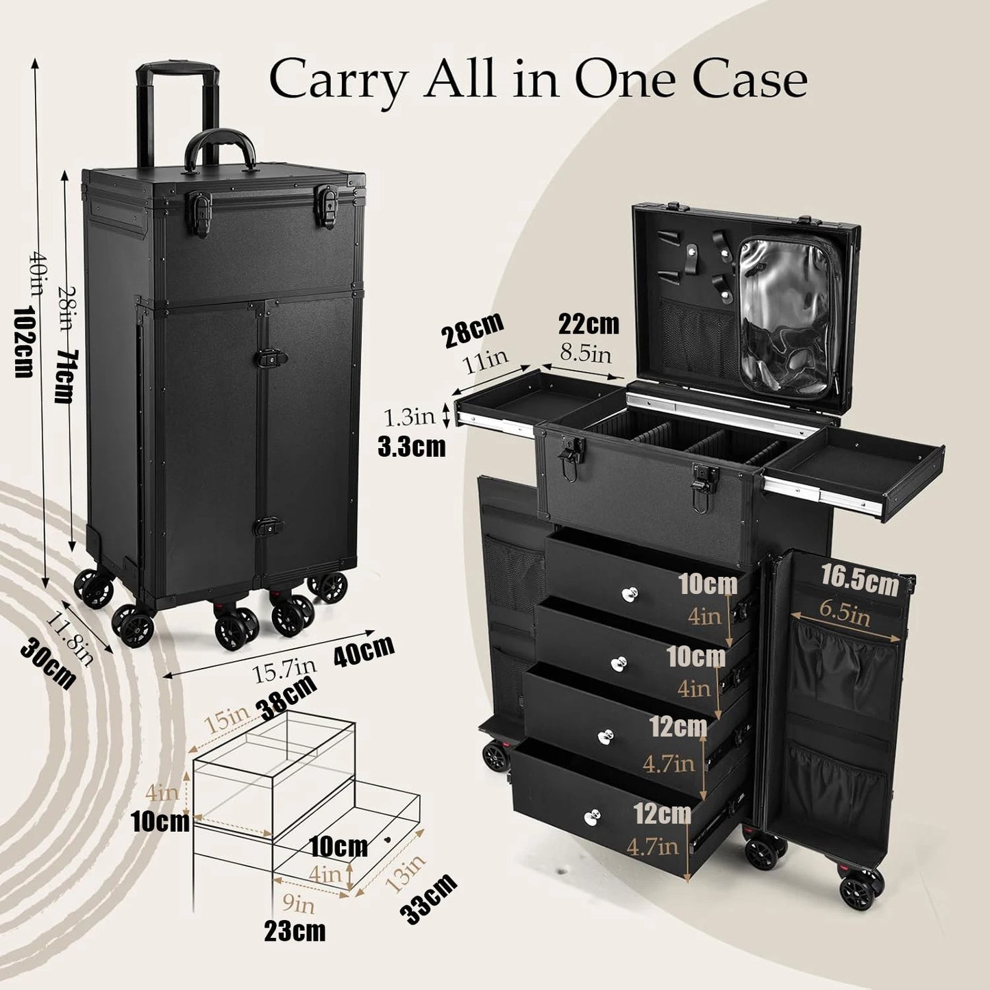 Rolling Makeup Trolley Case | 4-Drawer Professional Salon Organizer