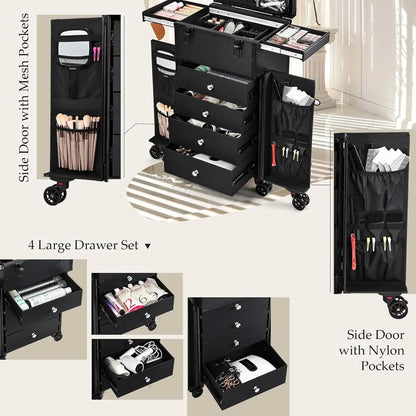 Rolling Makeup Trolley Case | 4-Drawer Professional Salon Organizer