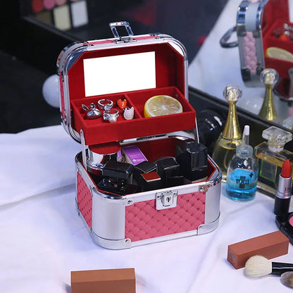LED Makeup Case with Mirror - Portable Alloy Travel Storage Box