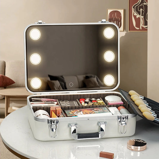 LED Travel Makeup Case - Large Portable Cosmetic Organizer