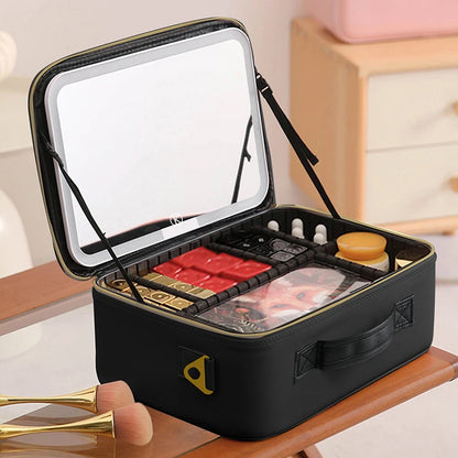 LED Travel Makeup Case with Mirror - Portable Cosmetic Bag