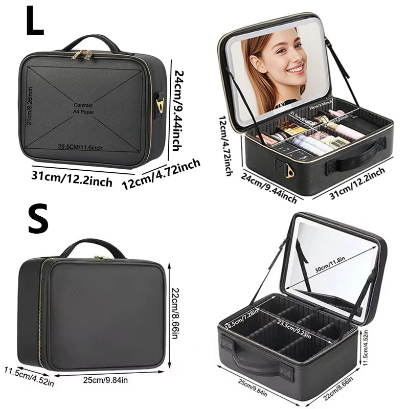 LED Travel Makeup Case with Mirror - Portable Cosmetic Bag