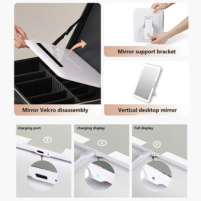 LED Travel Makeup Case with Mirror - Portable Cosmetic Bag