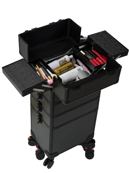 4-in-1 Professional Makeup Trolley Case - Rolling Cosmetic Organizer