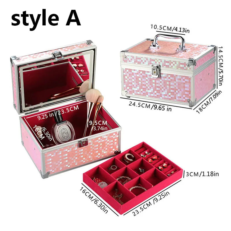 LED Makeup Case with Mirror - Portable Alloy Travel Storage Box