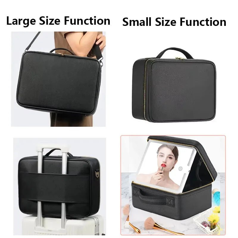 LED Travel Makeup Case with Mirror - Portable Cosmetic Bag