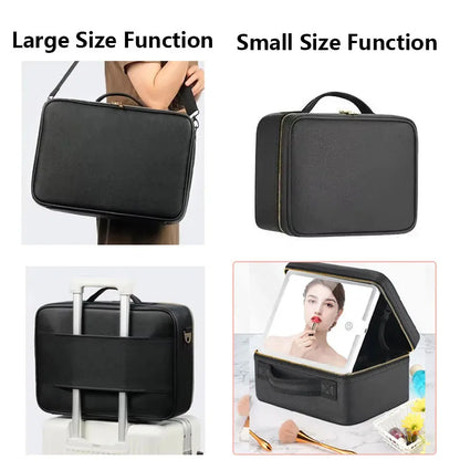 LED Travel Makeup Case with Mirror - Portable Cosmetic Bag