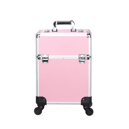 Rolling Makeup Train Case - Aluminum Professional Cosmetic Trolley