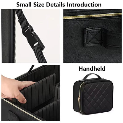 LED Travel Makeup Case with Mirror - Portable Zoned Beauty Bag