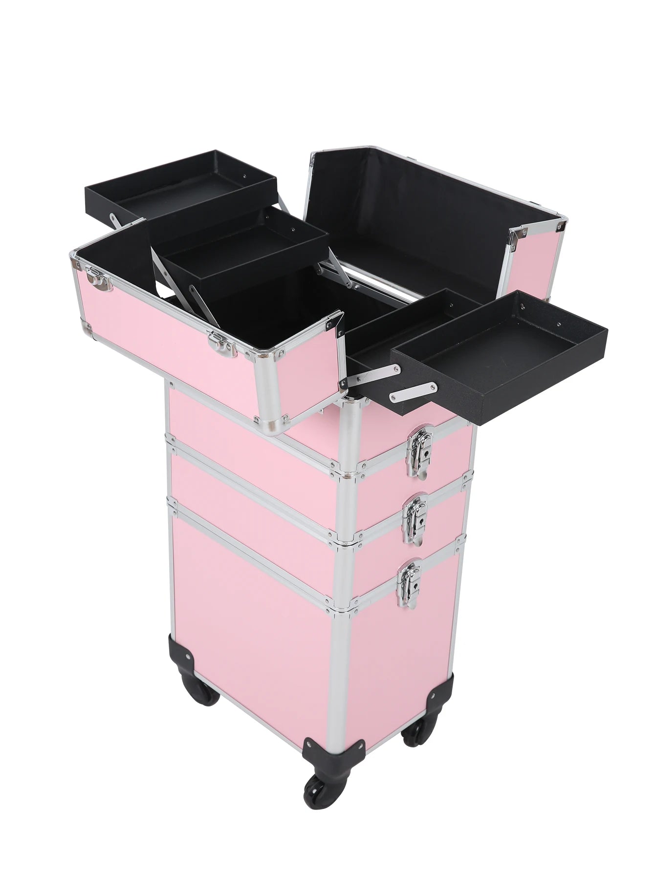 4-in-1 Rolling Makeup Train Case Aluminum Professional Artist Box