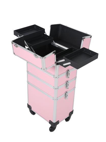 4-in-1 Rolling Makeup Train Case Aluminum Professional Artist Box