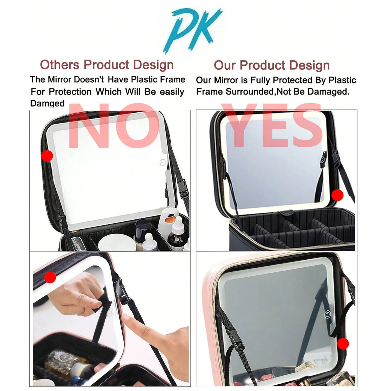 LED Travel Makeup Case with Mirror | Portable Cosmetic Train Bag
