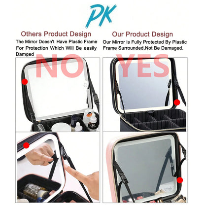 LED Travel Makeup Case with Mirror | Portable Cosmetic Train Bag