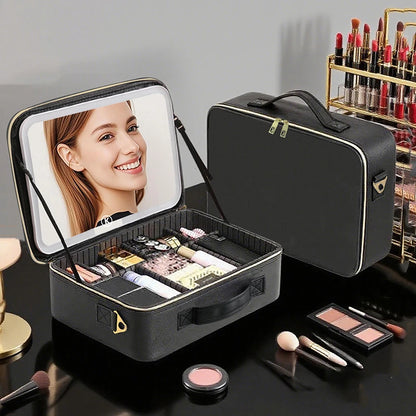 LED Travel Makeup Case with Mirror - Portable Cosmetic Bag